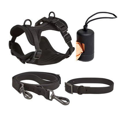 4-Piece Dog Set: Collar, Harness, Leash, and poop bag dispenser
