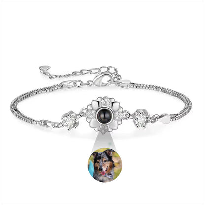 925 Silver bracelet with a sunflower-shaped bracelet featuring a pet picture inside