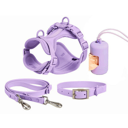 4-Piece Dog Set: Collar, Harness, Leash, and poop bag dispenser