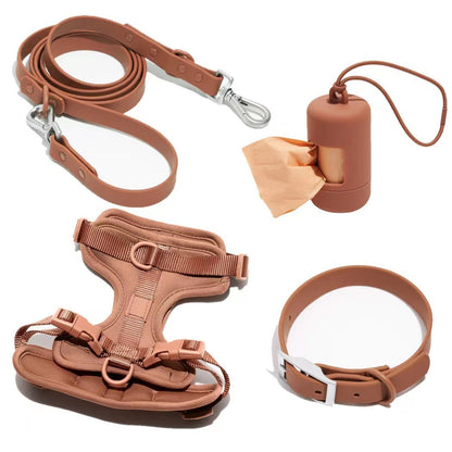 4-Piece Dog Set: Collar, Harness, Leash, and poop bag dispenser