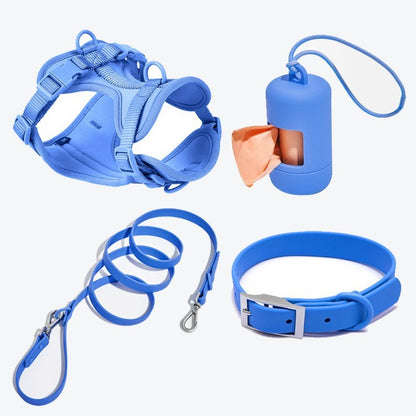 4-Piece Dog Set: Collar, Harness, Leash, and poop bag dispenser