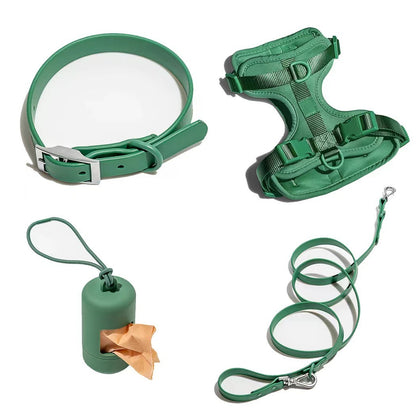 4-Piece Dog Set: Collar, Harness, Leash, and poop bag dispenser