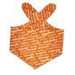 Orange dog bandana with white fruit and vegetable text on a white background